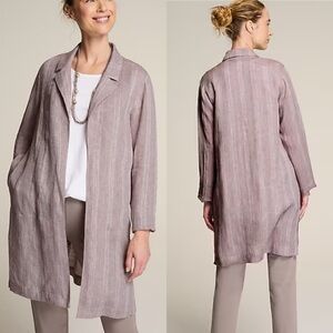 J Jill Pure Jill Linen Striped Duster Jacket Topper Driftwood White Coastal LG